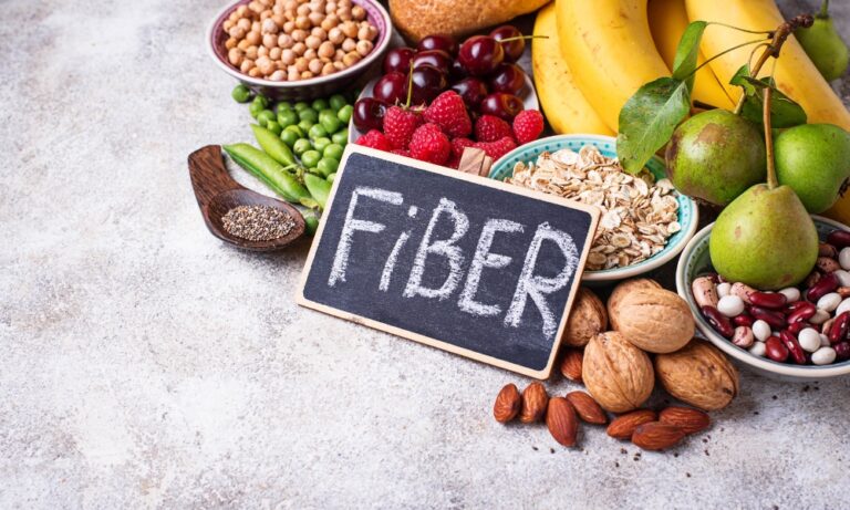 High-fiber foods including beans, fruit, nuts and grains