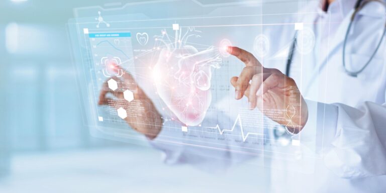 Doctor reviewing a digital digestive system display